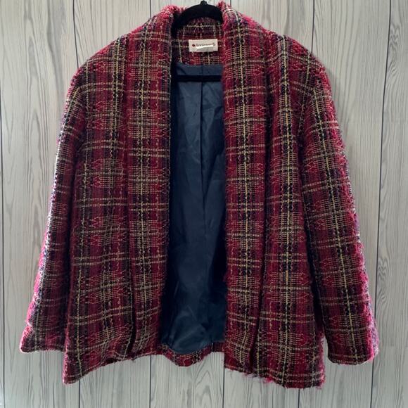 Vintage USA Appleseeds Red Plaid Overcoat Open Front Size 18 - Picture 1 of 7